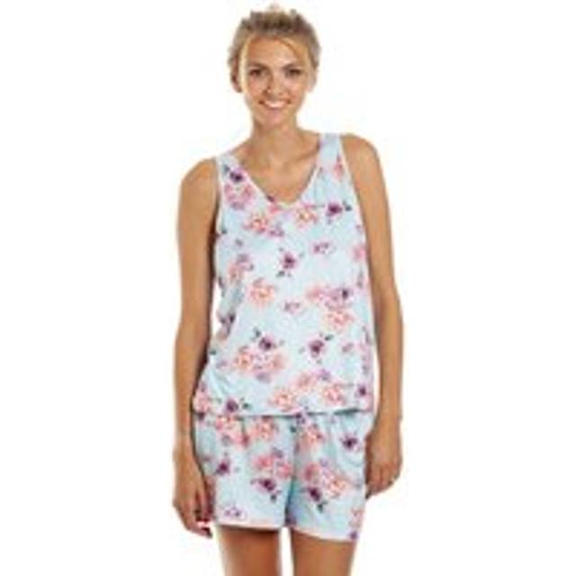 Camille Lightweight Floral Print Short Pyjama Set In Light Blue - 18-20