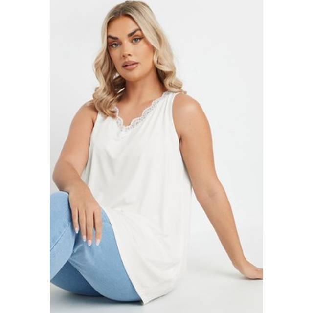 Yours Curve White Lace Trim Swing Vest Top, Women's Curve & Plus Size, Yours - 26-28