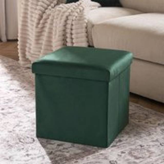 OHS Matte Velvet Foldable Cube Storage Ottoman - Forest Green