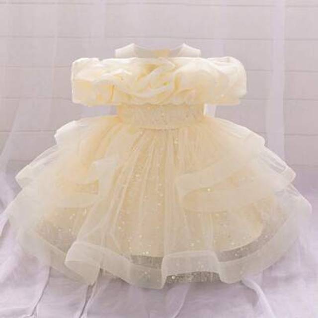 SHEIN Baby Girl Sparkly Tulle Party Dress Suitable For 1st Birthday, Celebration, Flower Girl, Wedding, Does Not Include Accessories