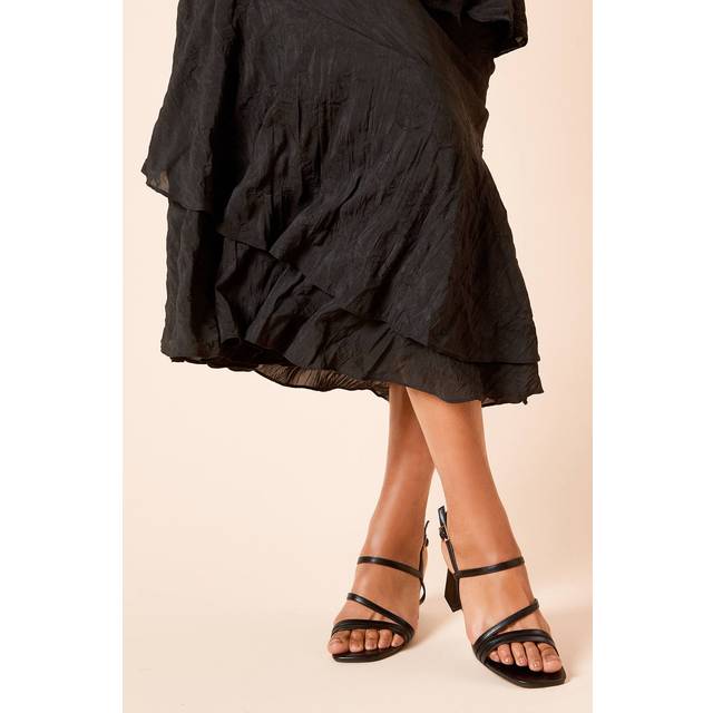 Womens Sophie Faux Leather Asymmetric Strap High Block Heel Sandals - Black - 6