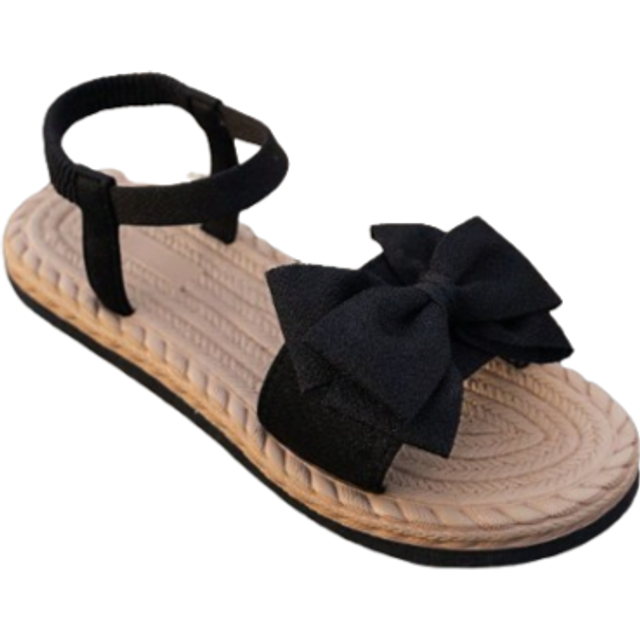 SHEIN Women&#39;s Cute Ribbon Decor Peep Toe Flat Sandals, Fashion Summer Casual Party Office Wear, Black Satin