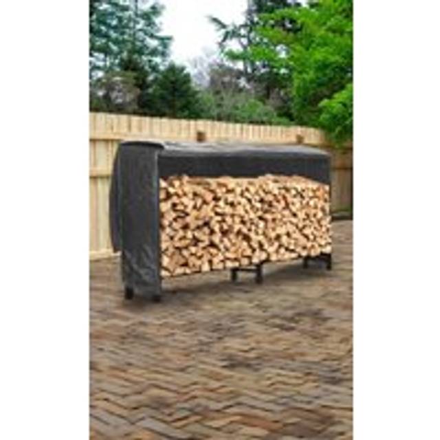 Outdoor Metal Log Holder Storage Rack with Cover - True Black - 240