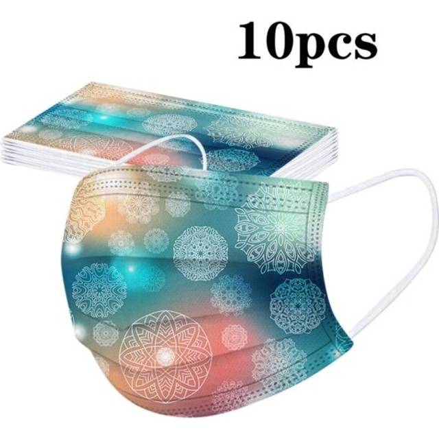 (Q) Women Face Mask Disposable 3Ply Floral Print Adult Protection Mouth Mask 10Pcs