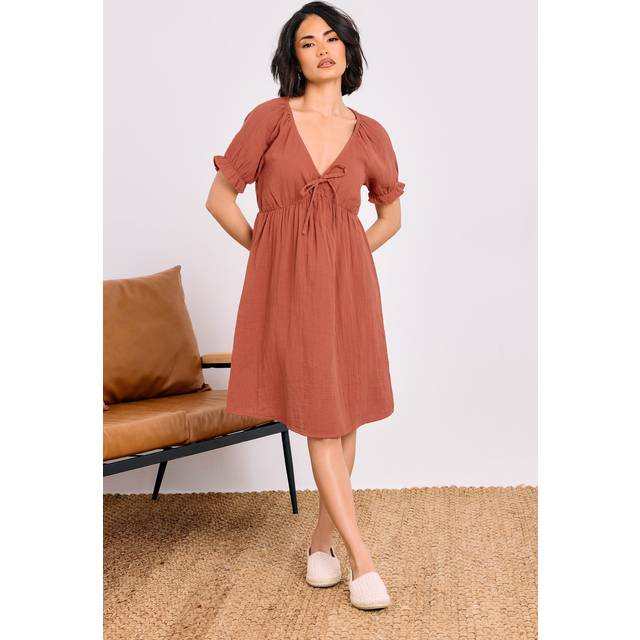 Pixiegirl Petite Rust Orange Tie Front Mini Dress 18 Pixiegirl | Petite Women's Mini Dresses