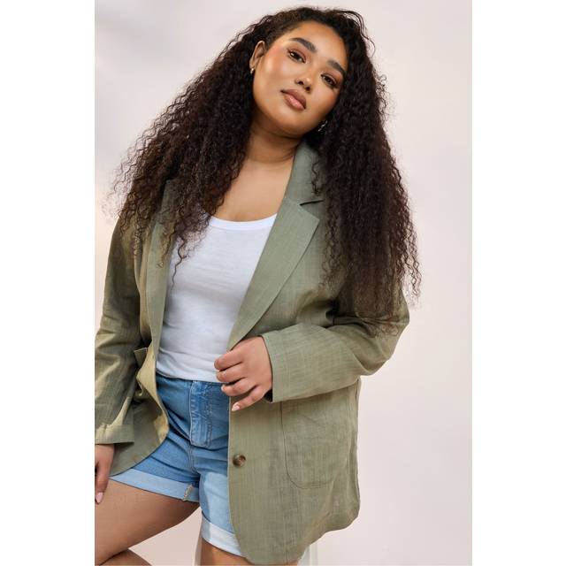 Yours Curve Khaki Green Relaxed Linen Blazer, Women's Curve & Plus Size, Yours - 26