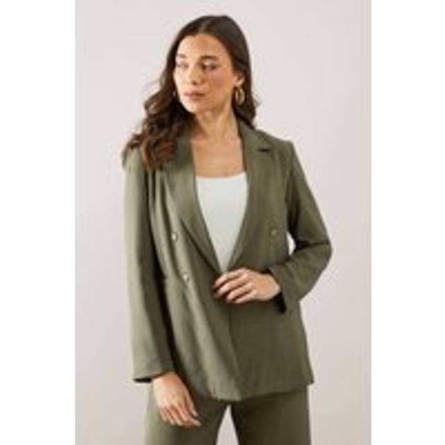 Womens Petite Double Breasted Blazer - Khaki - 14