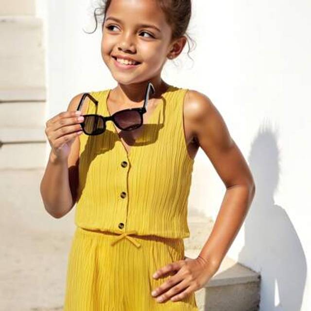 SHEIN Lightweight Casual Summer Set - Soft Pleated Fabric V-Neck Sleeveless Tank Top And Shorts, Suitable For Girls