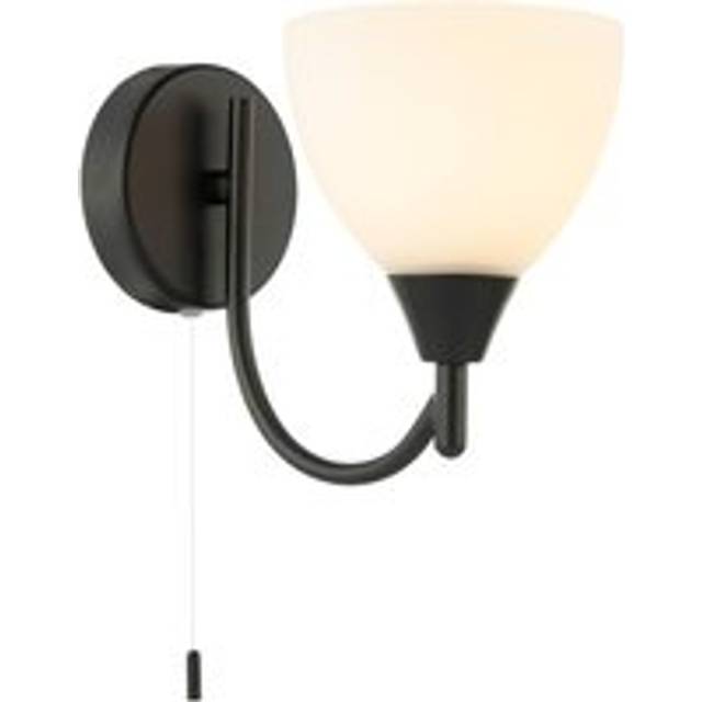 Contemporary Pull Switched Wall Light Fixture with Opal White Glass Shade - Black - One Size