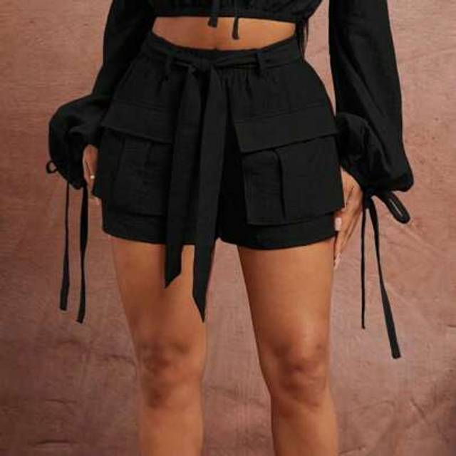 SHEIN Plus Size Women&#39;s Casual Solid Color Cargo Shorts, Summer Black Cargo Shorts Womens Cargo Shorts