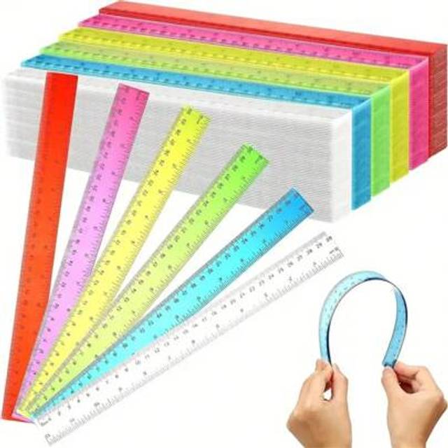 SHEIN 6pcs Random Multi-Colored Advertising Ruler, 2.8cm * 30cm, Lightweight Plastic, Transparent & Colorful, Drawing Tool For Student Stationery Back To Sc