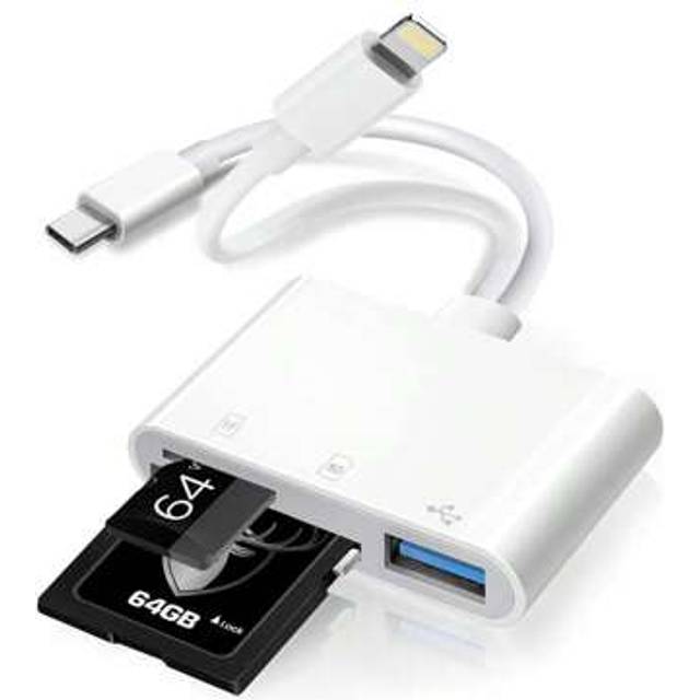 SHEIN 1pc Multi-Slot Card Reader, Supports SD And TF Cards, Compatible With MacBook/IPad/IPhone 15 Pro Max/15 Pro/15 Plus/15/14/13/12/11/XS/XR/8/7/6/Samsung