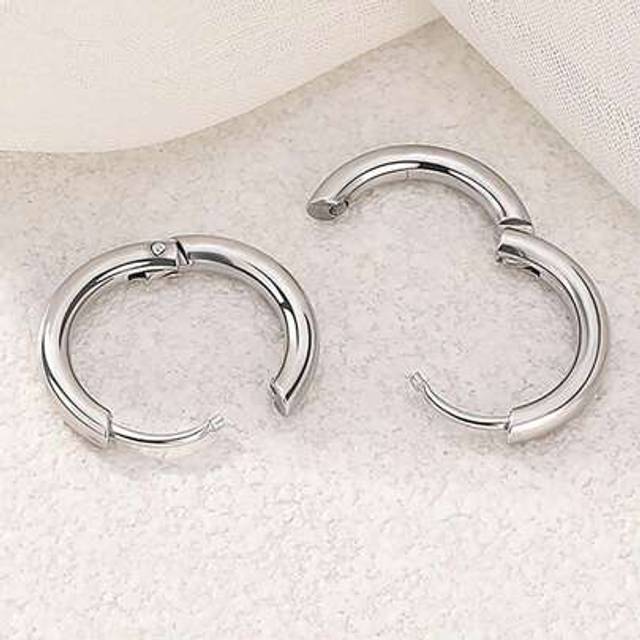 SHEIN 1pair Simple Stainless Steel 2.5mm Thickness Wire Loop Hoop Earrings For Men