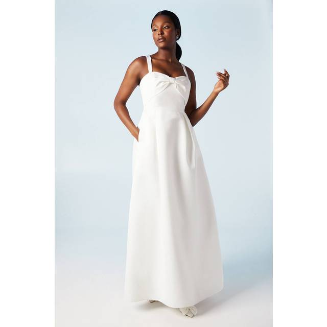 Structured Satin Bow Bodice Full Skirted Wedding Dress - Ivory - 10