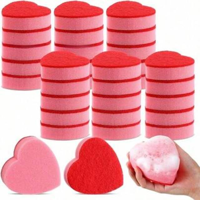 SHEIN 6pcs Heart-Shaped Sponges For Kitchen Cleaning, Washing Dishes, Pans, Bathroom Cleaning, Great Gift For Elders On Holidays