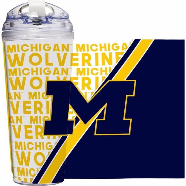 Rico Industries NCAA Michigan Wolverines Standard 24oz Acrylic Tumbler with Hinged Lid  Officially Licensed Double Wall Tumbler with Straw   White