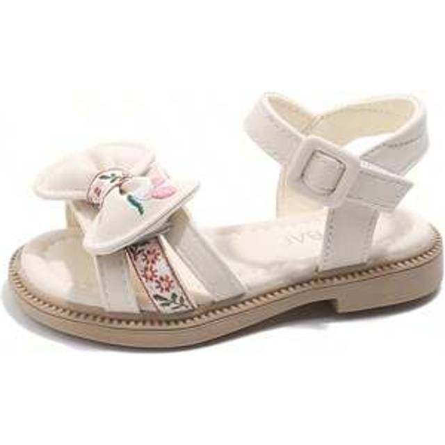 SHEIN A Pair Of Summer Best-Selling White Children&#39;s Sandals, The Upper Is Decorated With A Floral Embroidery Bow, Using Hook And Loop Binding Design, The O