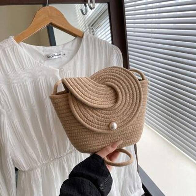 SHEIN French Style Niche Woven Bag For Women 2025 New Summer Beach Vacation Beach Bag, Large Capacity Handheld Vegetable Basket