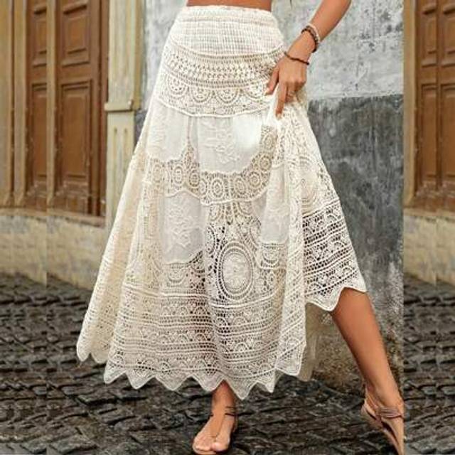 SHEIN Womens Summer Boho Maxi Skirt Casual Asymmetric High-Low Hem Flowy Bohemia Long Skirt