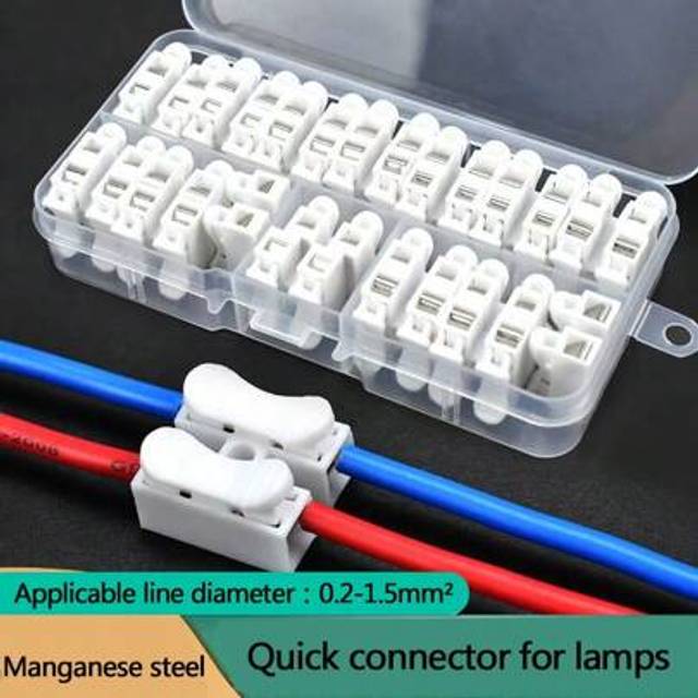 SHEIN 100pcs Assorted Wire Connectors, Quick Splice Connectors, Push-In Connectors, 2 Pin Flame Retardant LED Lamp Connectors, CH-2 Quick Crimp Terminal 2 P