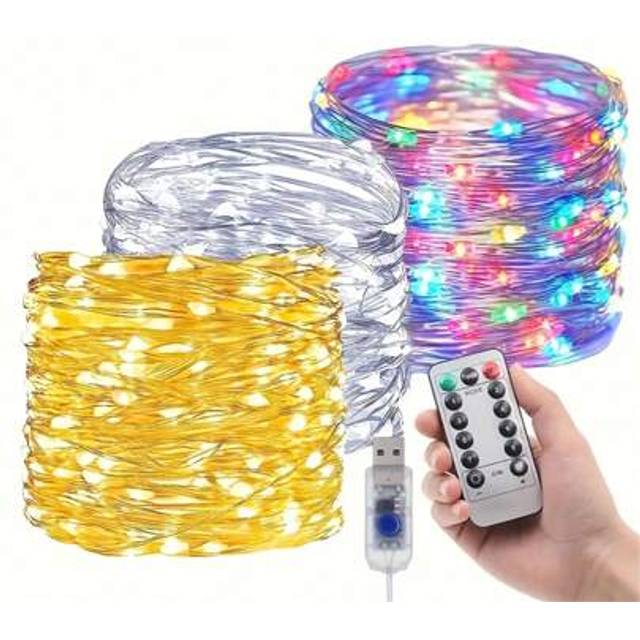 SHEIN 3m/5m/10m/20m/30m LED Fairy Lights, USB Flashing String Lights Plug Into Silver Wire Lights With Remote 8 Modes Outdoor Starry Sky Lights, DIY Party W