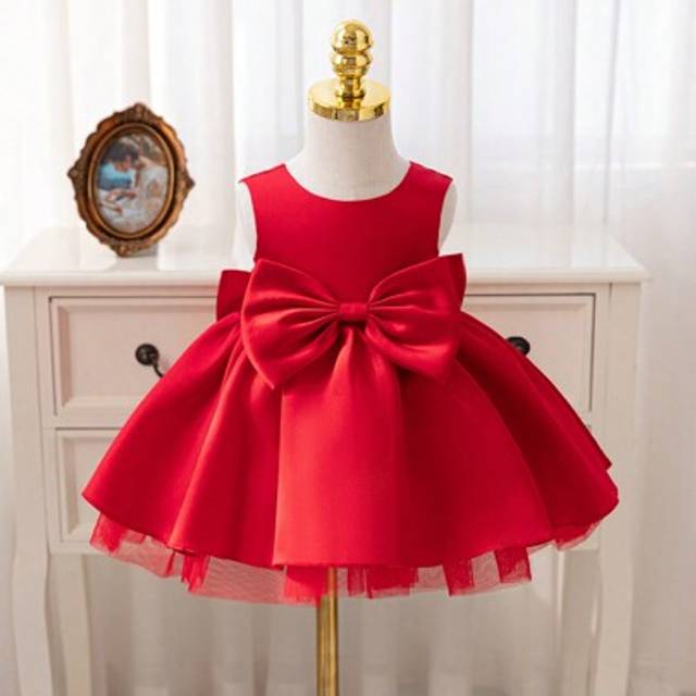 SHEIN Baby Girl Christmas Partywear White Santa Dress Tulle Girl Princess Dress, Elegant White Wedding Flower Girl Dress With Handmade Beaded Large Bow, Pri