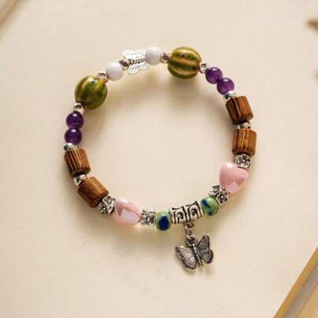 SHEIN Jingdezhen Ceramic Jewelry New Fashion Flower Glaze Beaded Bracelet Multicolor Casual  Student Bracelet