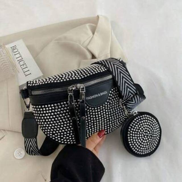 SHEIN 2pcs/Set Bling Rhinestone Fanny Pack & Chest Bag With Coin Purse For Women, Suitable For Summer Outing, Sports, Eid, Festive Gifts