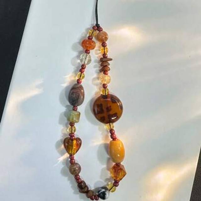 SHEIN Premium Amber Color Leopard Beaded Phone Lanyard Wrist Strap, Heavy-Duty Keychain, Bag Charm