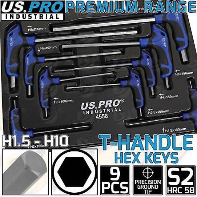 Us pro t handle hex allen key set 1.5mm - 10mm hex keys hexagonal allan key 9pcs