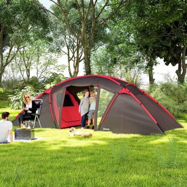 SHEIN Outsunny 4-6 Man Family Camping Tent W/ 2 Bedrooms And A Living Room, Waterproof Tunnel Tent W/ Sewn In Groundsheet, Doors, Windows, Carry Bag