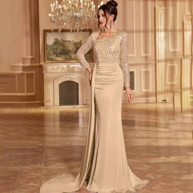 SHEIN Wedding Guest Dress Luxury Mesh Long Sleeve Spring Summer New Graduation Ceremony Party Gown