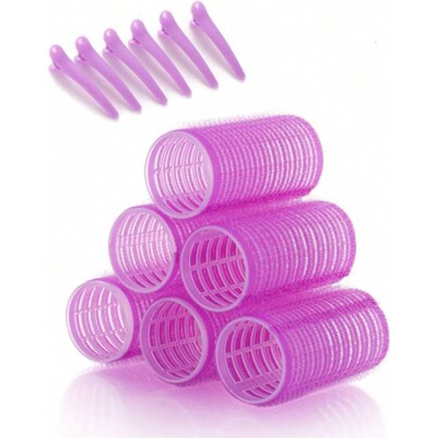 SHEIN 1.37in 12pcs/Set Self-Grip Rollers Kit With 6Rollers And 6Clips, Salon Quality Curlers For Diy Hairstyling, Heatless Rollers ,Hair Rollers,Heatless Cu