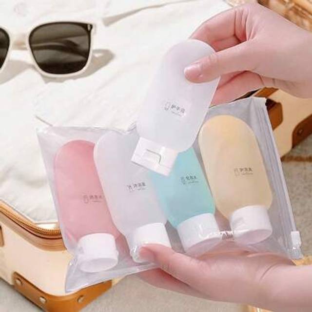 SHEIN 4Pcs Portable 60ml Water Emulsion Separate Bottle Travel Bottles Leak-Proof Refillable Lotion Containers Travel Essentials , Travel Organizer For Beac
