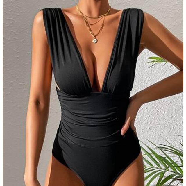 SHEIN Plunge Neck Ruched Bodysuit
