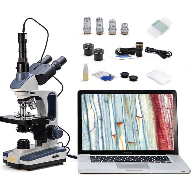 SWIFT Trinocular Compound Microscope SW350T 40X-2500X Magnification Siedentopf Head Research-Grade Two-Layer Mechanical Stage 1.3mp Camera and Softwar