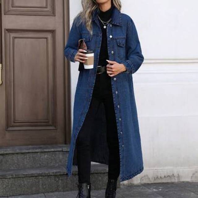 SHEIN Mobula Sound Casual Fashion Outerwear, Versatile Elegant College Style Student Chic Women Y2K Long Denim Jacket, Spring/Summer/Autumn