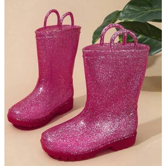 SHEIN 1 Pair Kids Mid-Calf Rain Boots, Wear-Resistant Anti-Slip Light-Weight Rain Boots With Shiny Sequins, Waterproof