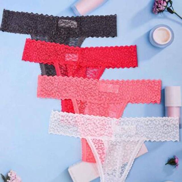 SHEIN 4pcs Women&#39;s Leopard Print Lace Thongs Sexy Lingerie