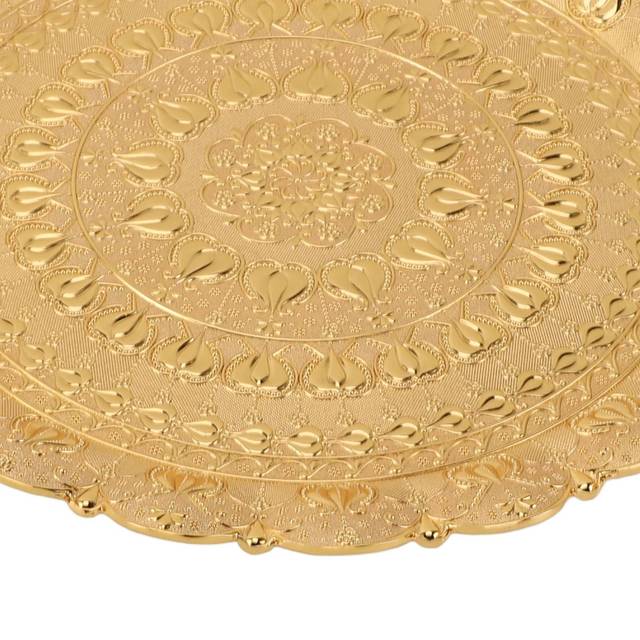 Turkish Tea Coffee Serving Tray Vintage Style Embossed Pattern Round Coffee Plate for Bar Outdoor gold