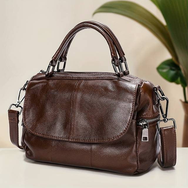 TEMU 2 Back Genuine Leather Crossbody Head Cowhide Shoulder Bag Handbag Adjustable Shoulder Strap Handbag Gift For Lovers