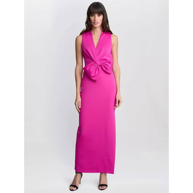 Gina Bacconi Sienna Bow Detail Maxi Dress, Hot Pink