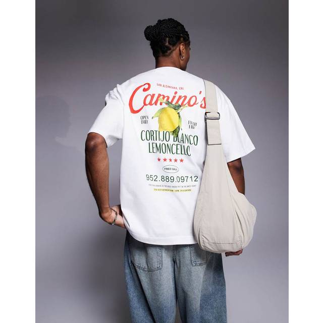 Mens River Island White Oversized Fit Lemoncello T-Shirt