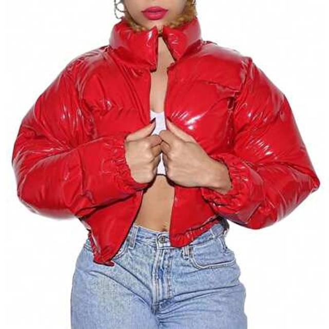 SHEIN Women Quilted Puffer Jackets Long Sleeve Stand Collar Metallic Cropped Down Jackets