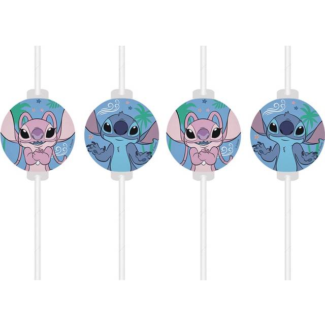 Papperssugrör Stitch & Angel - 4-pack