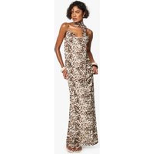 Womens Tall Leopard Print Cowl Neck Slip Maxi Dress - Multi - 18
