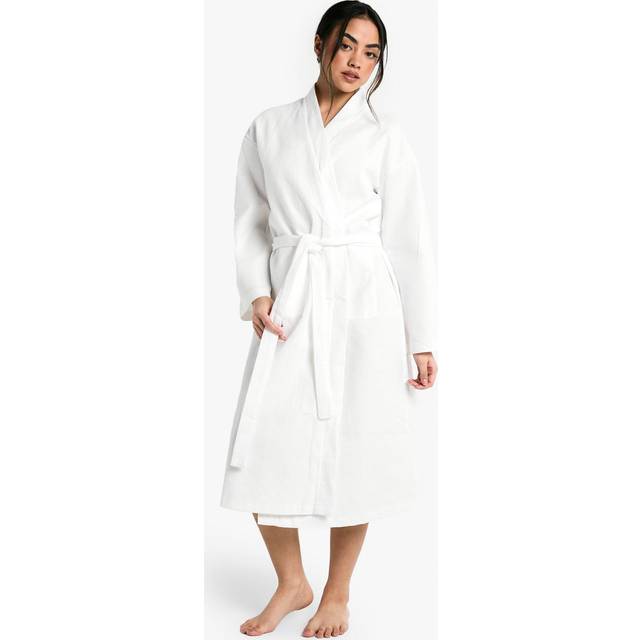 Womens Waffle Dressing Gown Robe - White - 12, White