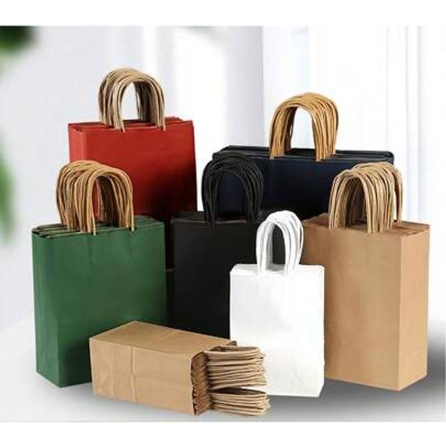 SHEIN 5/10pcs Thick Brown Paper Bag, Party Gift Packaging Bag, Holiday Gift Packaging Bag, Large Gift Bag, Brown Paper Bag With Handles, Small Business Shop