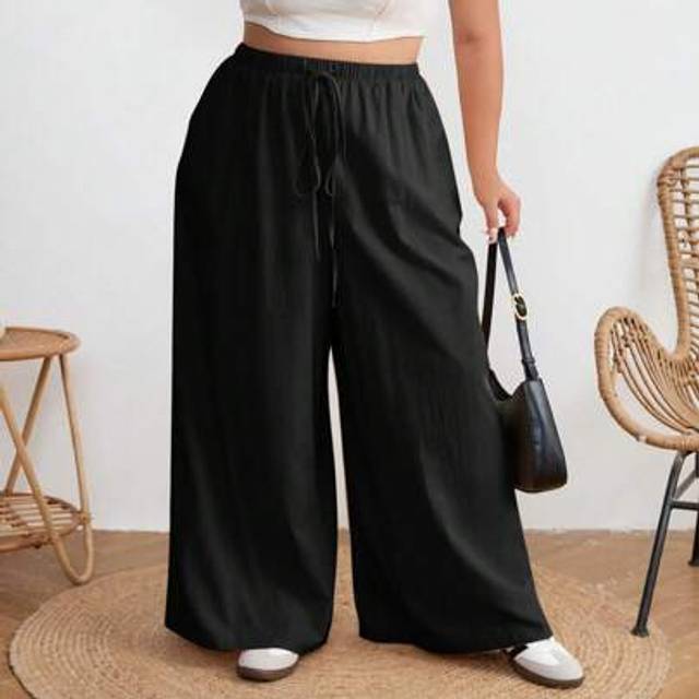 SHEIN Plus Size Casual Versatile Solid Color Wide Leg Pantssummer/Country/Beach Vacation Outfits/Beach Outfits/Beach Wear