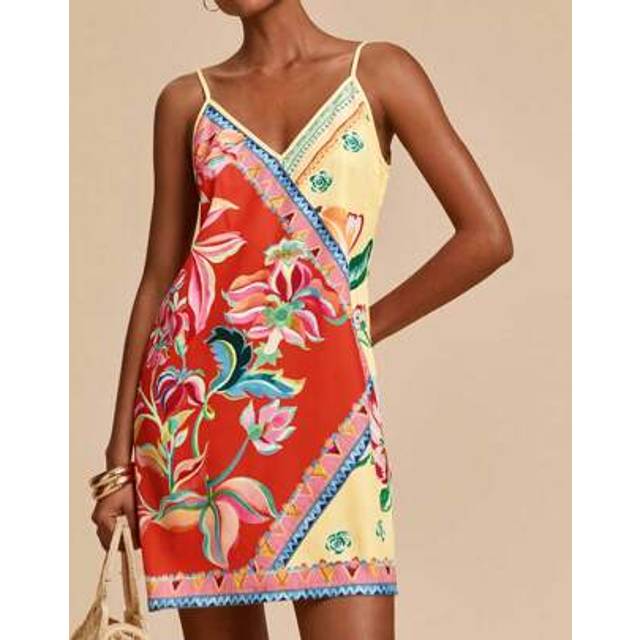 Travachic Women&#39;s Printed Casual Vacation V-Neck Spaghetti Strap Mini Dress,Vacation Outfits Woman,Vacay Outfits Women,Beach Vacation Outfits,Summer Outfits For